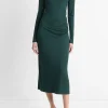Ruched Long-Sleeve Turtleneck Dress