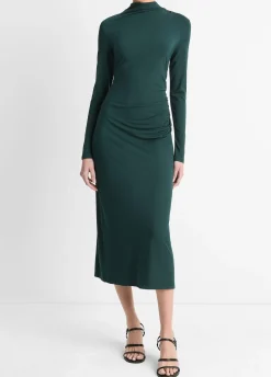 Ruched Long-Sleeve Turtleneck Dress