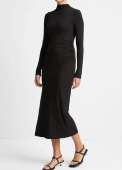 Ruched Long-Sleeve Turtleneck Dress