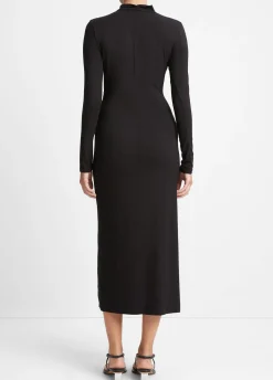 Ruched Long-Sleeve Turtleneck Dress
