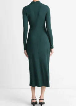 Ruched Long-Sleeve Turtleneck Dress
