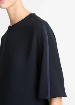 Satin-Trimmed Crepe T-Shirt