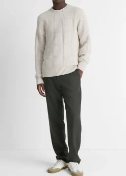 Seed-Stitch Windowpane Wool Sweater