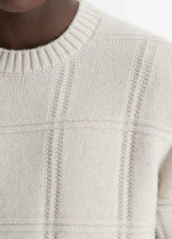 Seed-Stitch Windowpane Wool Sweater