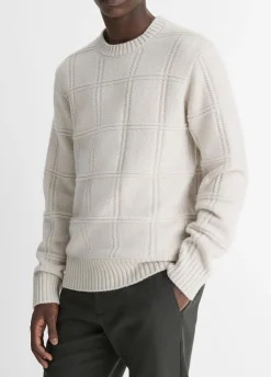 Seed-Stitch Windowpane Wool Sweater
