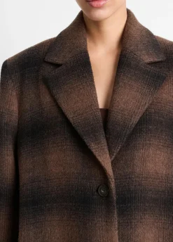Shadow Plaid Italian Wool-Blend Car Coat