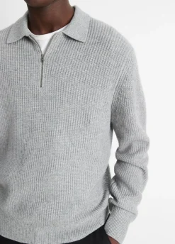 Shaker Wool-Cashmere Quarter-Zip Polo Sweater