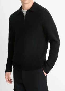 Shaker Wool-Cashmere Quarter-Zip Polo Sweater