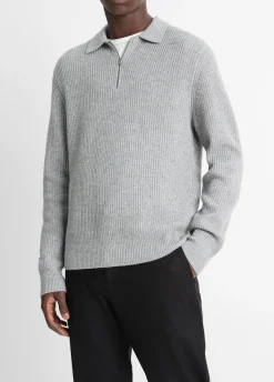 Shaker Wool-Cashmere Quarter-Zip Polo Sweater