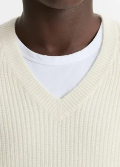 Shaker-Stitch Wool-Cashmere V-Neck Sweater
