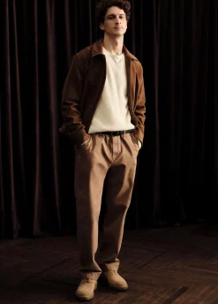 Shearling-Collar Suede Short Jacket