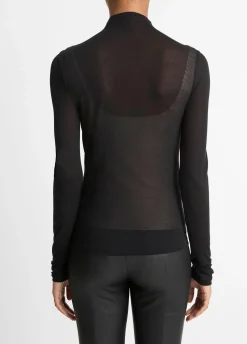 Sheer Long-Sleeve Mock-Neck Top