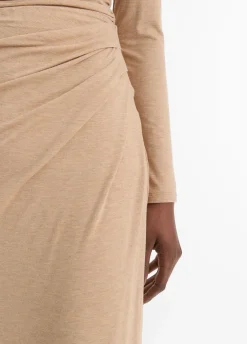 Side-Drape Jersey Midi Skirt