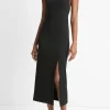 Side-Slit Sleeveless Turtleneck Dress