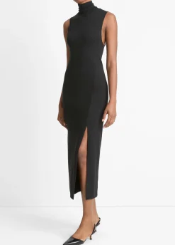 Side-Slit Sleeveless Turtleneck Dress