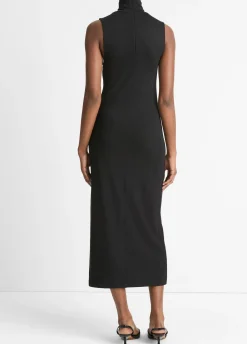 Side-Slit Sleeveless Turtleneck Dress
