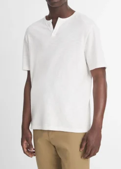 Slub Cotton Split-Neck T-Shirt