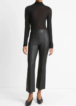 Stretch-Leather Crop Flare Pant