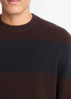 Striped Shaker-Stitch Wool-Cashmere Sweater