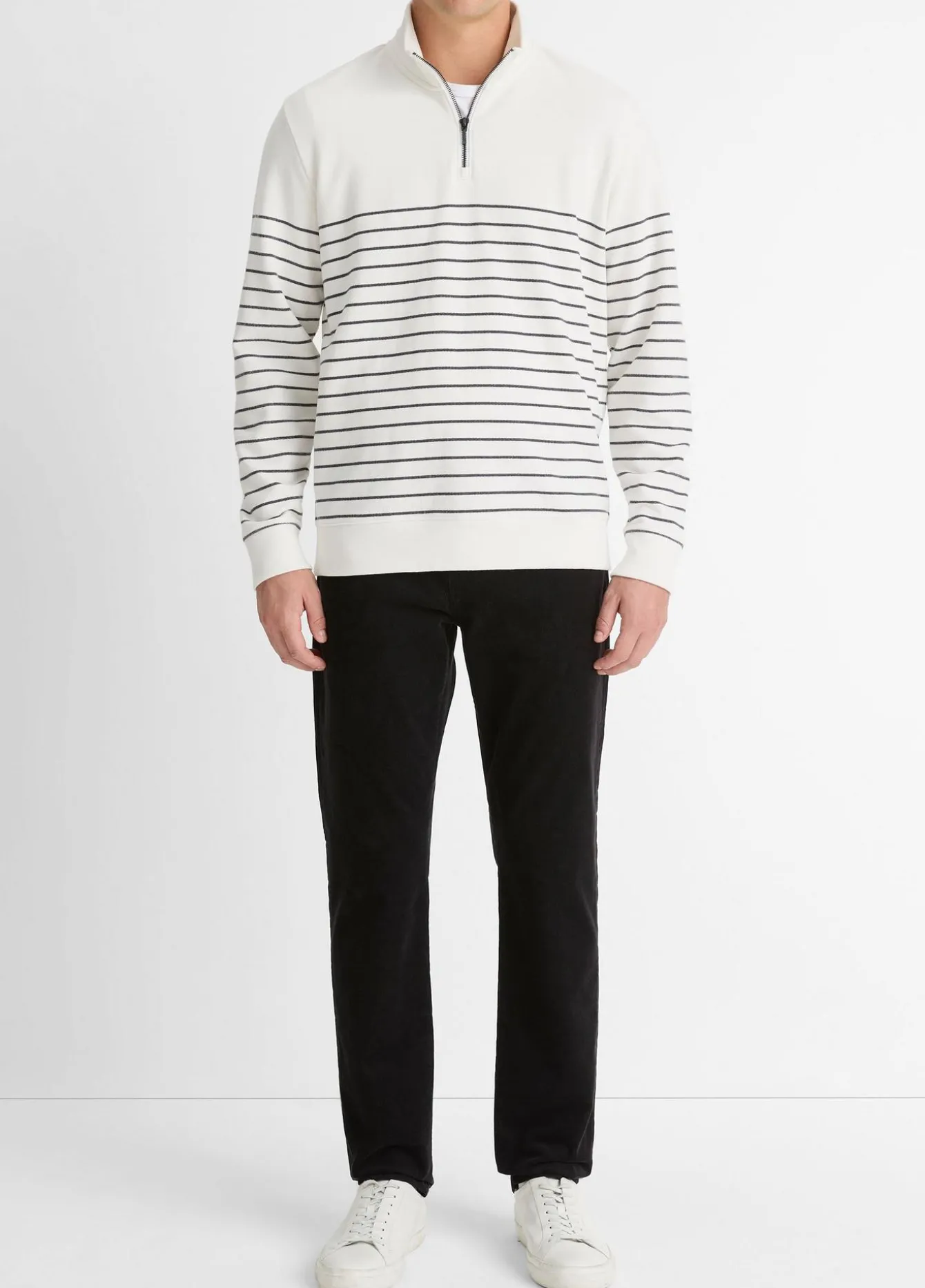 Striped Sueded Cotton Quarter-Zip Pullover
