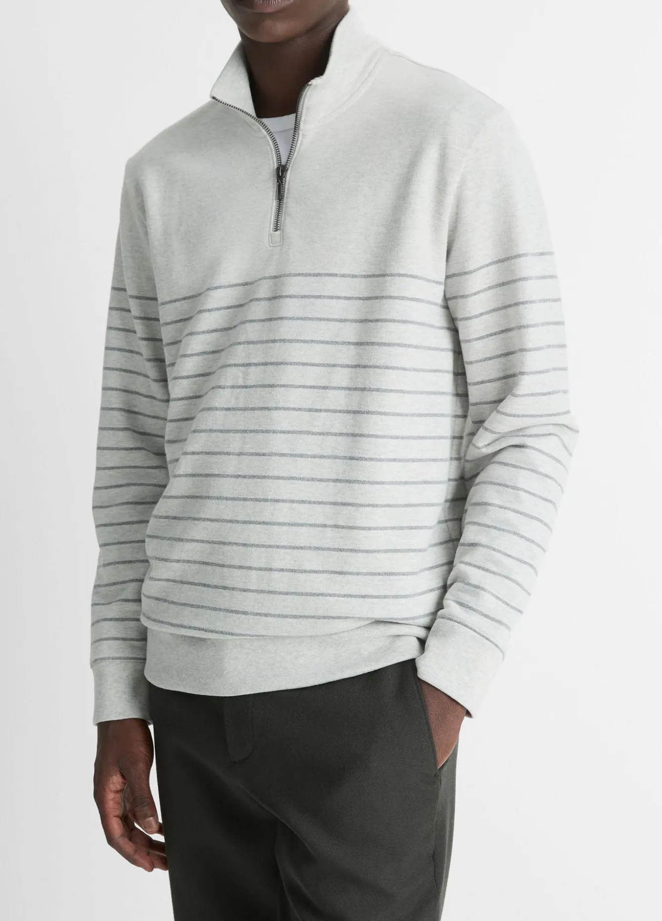 Striped Sueded Cotton Quarter-Zip Pullover