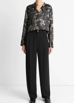 Thistle Silk Draped-Collar Blouse