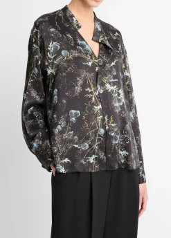 Thistle Silk Draped-Collar Blouse