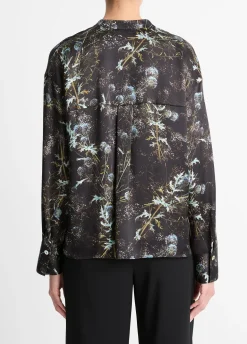 Thistle Silk Draped-Collar Blouse