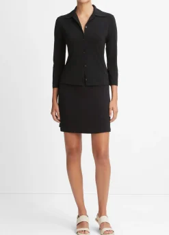 Three-Quarter-Sleeve Button-Front Polo Top