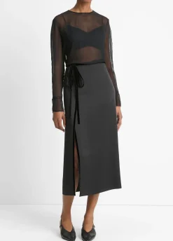 Velvet-Trim Side-Slit Skirt