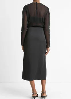 Velvet-Trim Side-Slit Skirt