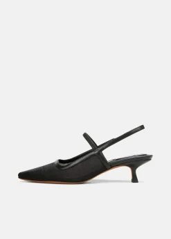 Venice Leather and Mesh Slingback Kitten Heel