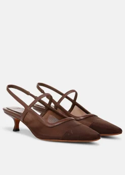 Venice Leather and Mesh Slingback Kitten Heel
