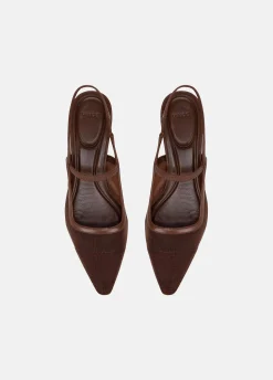 Venice Leather and Mesh Slingback Kitten Heel