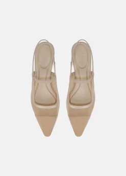 Venice Leather and Mesh Slingback Kitten Heel