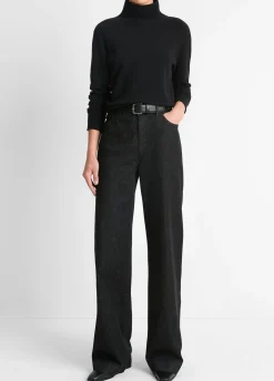 Washed Cotton Denim Double-Waistband Trouser