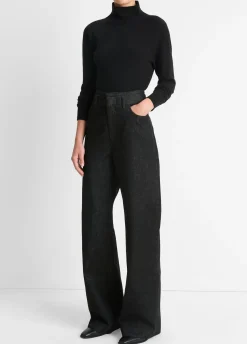 Washed Cotton Denim Double-Waistband Trouser