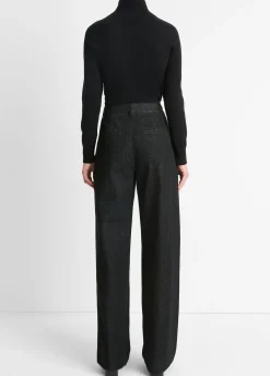 Washed Cotton Denim Double-Waistband Trouser