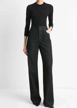 Wool Three-Quarter-Sleeve Mock-Neck Top